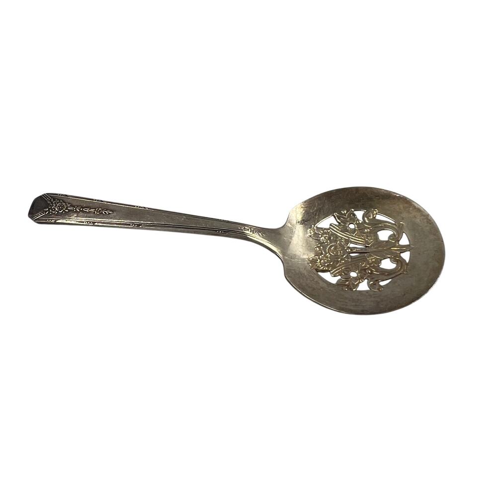 Vintage Community Plate Slotted Decorative Tomato Spoon Oneida 4 1/2"